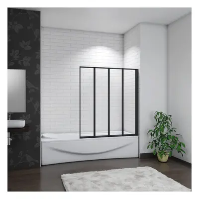 (1000x1400mm-4Fold) Matt Black Bath Screen Shower 4mm Glass Panel