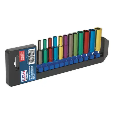 12 PACK Multi Colour DEEP Socket Set 1/4" Metric Square Drive - Pt WallDrive