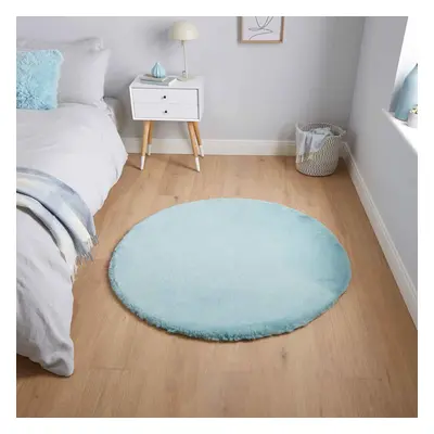 (Blue) Super Soft Fluffy Round Circle Shaggy Rug Mat 120cm Plain Pastel Colour Thick 6cm Shag Pi