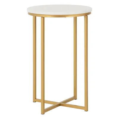 Dallas Round Side End Table Marble Effect and Gold Tone Metal Finish