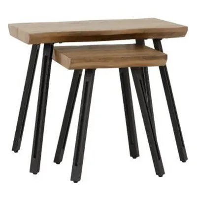 Quebec Wave Edge Nest of Tables Medium Oak Effect/Black Metal Legs