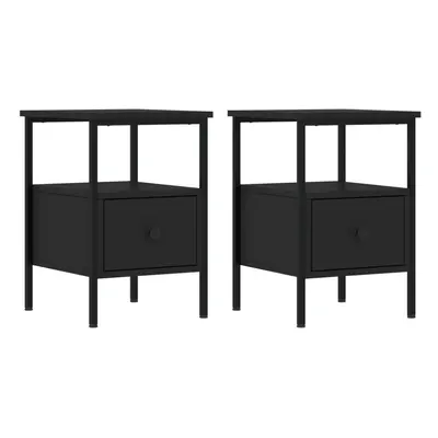 (black) vidaXL Bedside Cabinets Nightstand Bedside Table pcs Black Engineered Wood