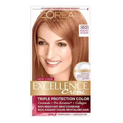 LOreal Paris Excellence creme Permanent Hair color, 8RB Medium Reddish Blonde, kit 100% gray cov