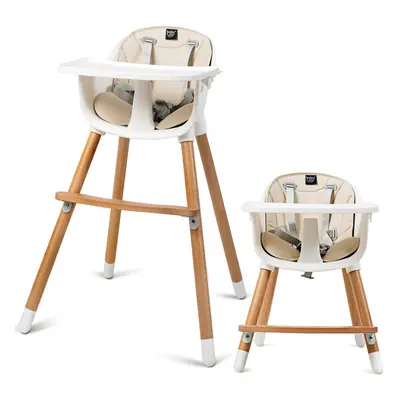 2 in Multi-functional Highchair Convertible w/Solid Wood Seat Belt