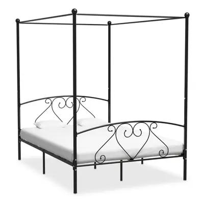 vidaXL Canopy Bed Frame Black Metal 140x200cm Bedroom Double Beds Furniture