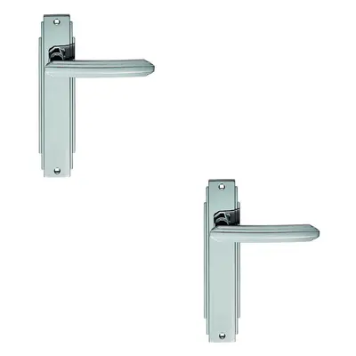 2x PAIR Line Detailed Handle on Latch Backplate x 45mm Polished Chrome