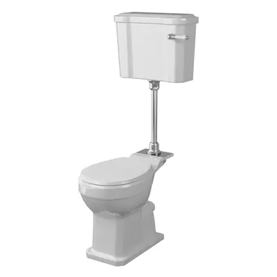 Kinston Traditional Mid Level Toilet Pan, Cistern, Ceramic Handle & Soft Close Seat - White - Ba