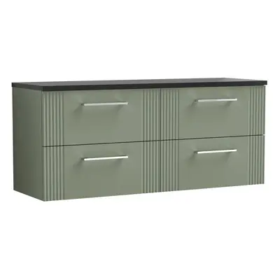 Retro Drawer Wall Hung Vanity Unit with Sparkling Black Laminate Worktop - 1200mm - Satin Green 