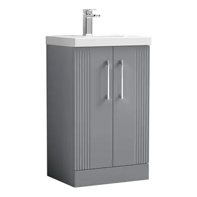 Retro Door Floor Standing Vanity Unit with Thin-Edge Tap Hole Ceramic Basin - 500mm - Satin Grey