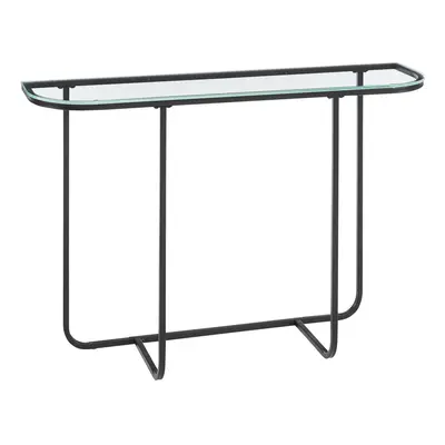 (Glass Top and Black Legs) Curved Entry Console Foyer Side Table Living Room