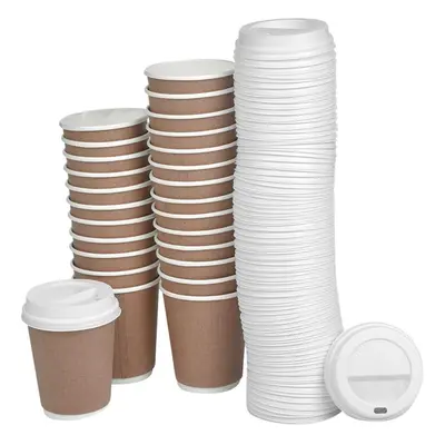 (500) 8oz Double Wall Takeaway Coffee Cups with Sip Lids