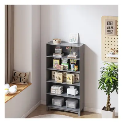 (5-tier Wide, Grey) 5/6 Tier Bookcase Shelves Wooden Storage Display Unit Stand