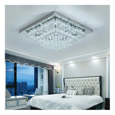 2 Tier Square Modern Crystal LED Flush Mount Ceiling Light Fixture Chandelier in White Light 60c