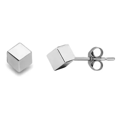 Jewelco London Ladies 9ct White Gold Everyday Square Cube Stud Earrings - 4mm - SENR02173