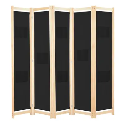 vidaXL 5-Panel Room Divider Black 200x170cm Fabric Privacy Screen Partition