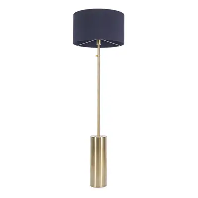 ValueLights Lexy Navy Shade with Antique Brass Dimmable Floor Lamp