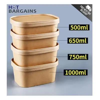 (Hot Bargains) Kraft Paper Disposable Container with Paper Lids High Quality Take Away Paper Lun