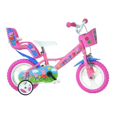 Dino Peppa Pig Pink Girls Bike with Doll Carrier - 12" Mag Wheels