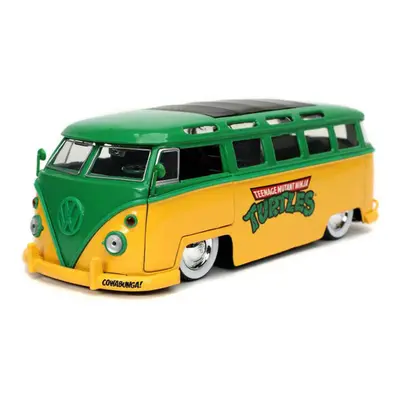 1962 Volkswagen Bus Yellow and Green with Leonardo Diecast Figurine Teenage Mutant Ninja Turtles