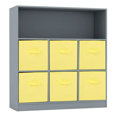 (Grey, Yellow) Wooden Cubed Bookcase Units Shelves Drawers