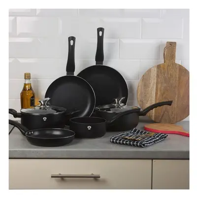 (Matt Black) Pcs Blaumann Cookware Set Cooking Pots Pans With Soft Touch Handles Glass Lids