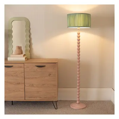 ValueLights Bobbins Ruched Green Shade Painted Rose Floor Lamp & Bulb