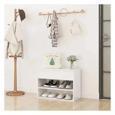 vidaXL Shoe Bench High Gloss White Chipboard Shoe Organiser Cabinet Hall Bench