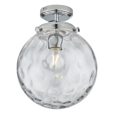 Decorative Flush Bathroom Ceiling Light Fitting - Clear Glass Dimpled Shade