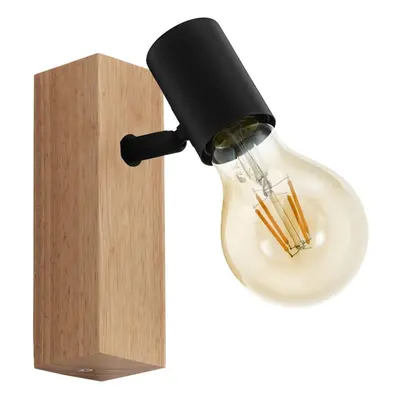 Wall Light Colour Brown Wood Back Plate Black Bulb Holder Bulb E27 10W