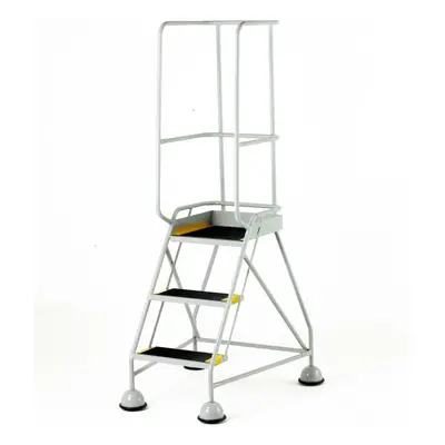 3 Tread Mobile Warehouse Steps & Guardrail GREY 1.7m Portable Safety Stairs