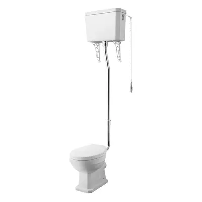 Kinston Traditional High Level Toilet Pan, Cistern, Flush Pipe Kit & Soft Close Seat - White - B