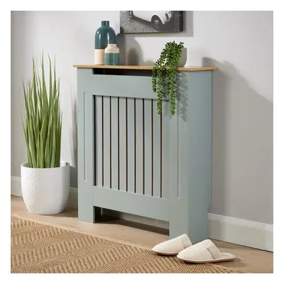 Small Grey Oak Top Radiator Cover Wooden Wall Cabinet Shelf Slatted Grill York