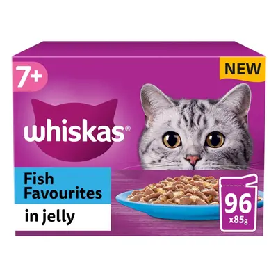 96 x 85g Whiskas 7+ Fish Favourites Mixed Senior Wet Cat Food Pouches