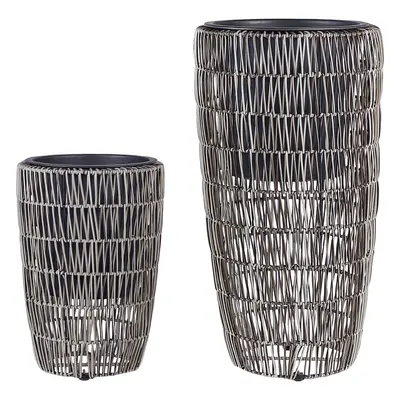 Set of Plant Pots CHELONE PE Rattan Brown