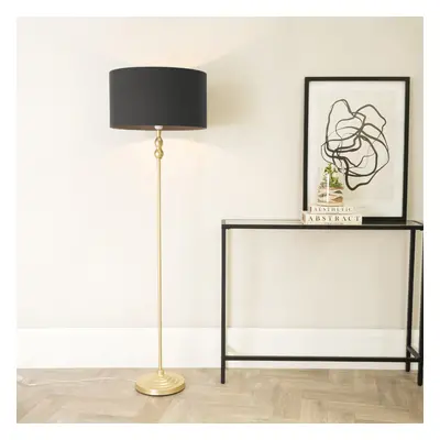 ValueLights Maggie Gold Floor Lamp with Charcoal Shade and LED Bulb