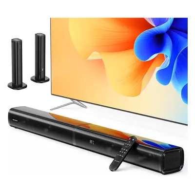 (Black-with HD-Cable) 2-in-1 Separable Soundbar Built-in Dual Subwoofer with ARC/Optical/AUX/BT 