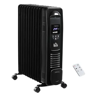 HOMCOM 2500W Oil Filled Portable Radiator Heater w/ Remote Control - Black