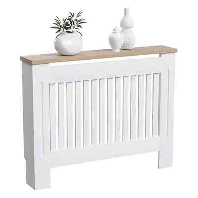 (Medium, White) Radiator cover White modern painted MDF cabinet, slats, grille, top wooden frame