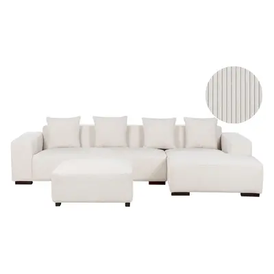 Left Hand Jumbo Cord Corner Sofa with Ottoman Off-White LUNGO