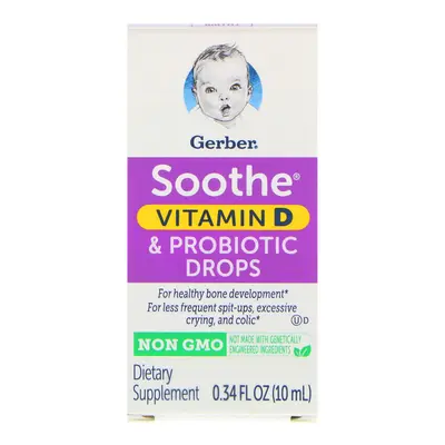 Gerber, Soothe, Vitamin D & Probiotic Drops, Birth+, 10ml