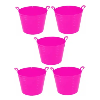 (Pink Set Of 5) Plastic Litre Flexi Tub Storage Bucket