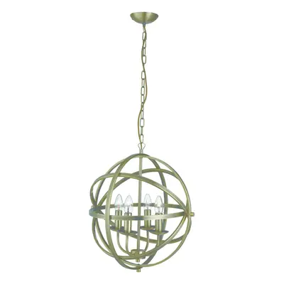 4 Light Cage Frame Pendant In Antique Brass