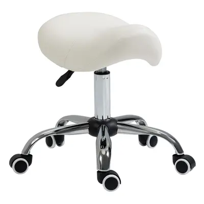 HOMCOM PU Leather Saddle Stool w/ Moulded Padded Seat Adjustable Height Cream