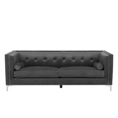 3 Seater Velvet Sofa Dark Grey AVALDSENES