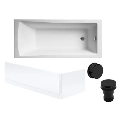 Square Single Ended Bath, Front and End Panels and Black Waste - x 700mm