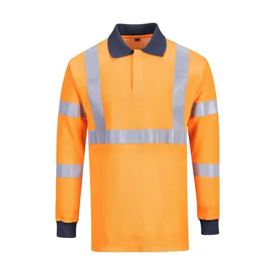 (Orange/Navy, S) Portwest Flame Resistant Ris Polo Shirt