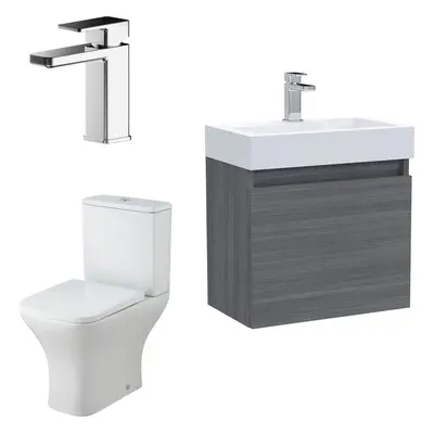 Cloakroom Suite - Vanity Unit, Tap and Toilet - Grey