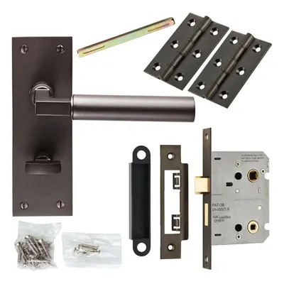 Door Handle & Bathroom Lock Pack Matt Bronze Straight Round Bar Turn Backplate