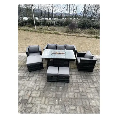 Fimous Outdoor Rattan Garden Furniture Gas Fire Pit Dining Table