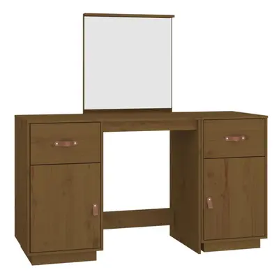 (Honey brown) vidaXL Solid Wood Pine Dressing Table Set with a Mirror Desk Multi Colours